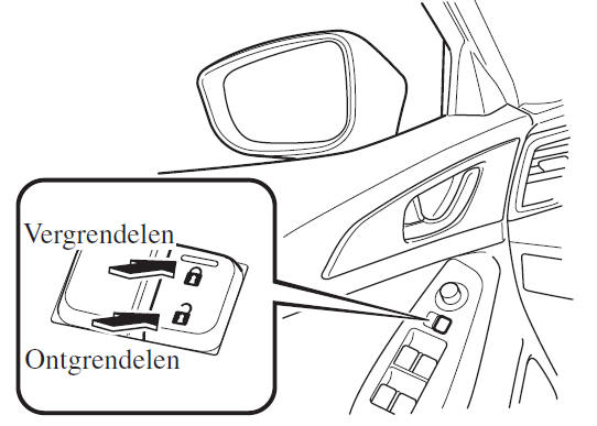 Vergrendelen, ontgrendelen met de portiervergrendelschakelaar